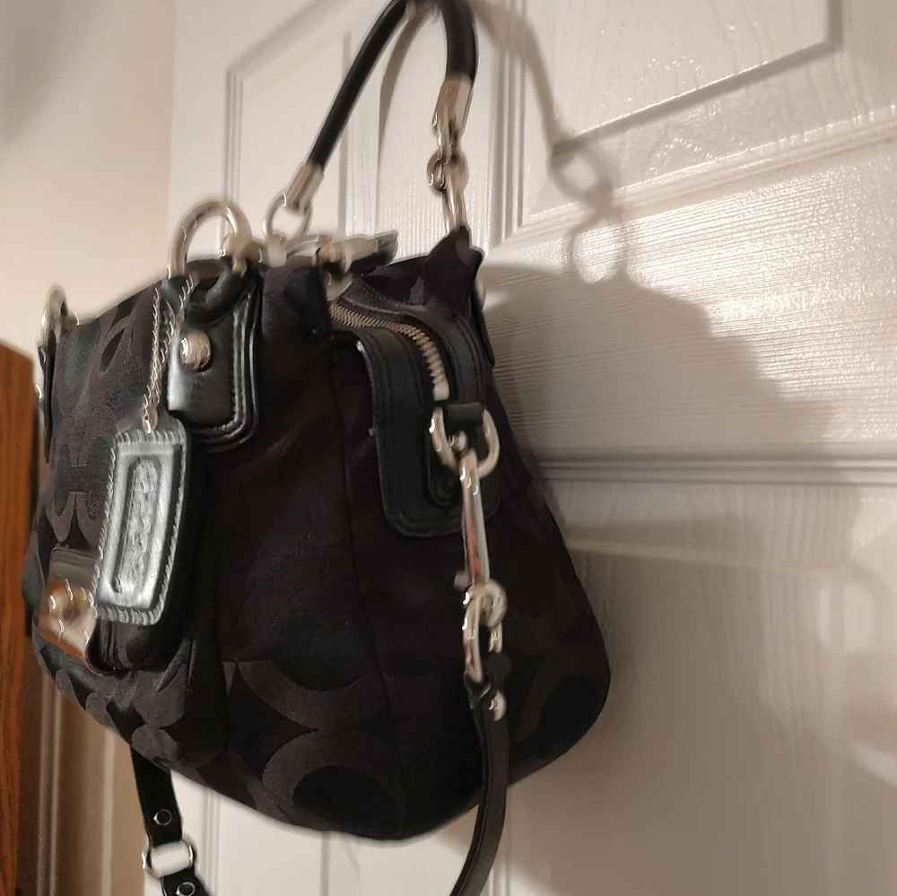 Coach Kristin OP Art Satchel In Black Signature C Canvas With Leather Trim